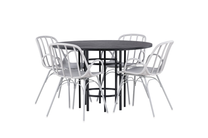 Venture Home Copenhagen Dining Table - Black / Black Veneer +Dyrön Dining Chair - Greige Polypropylene _4