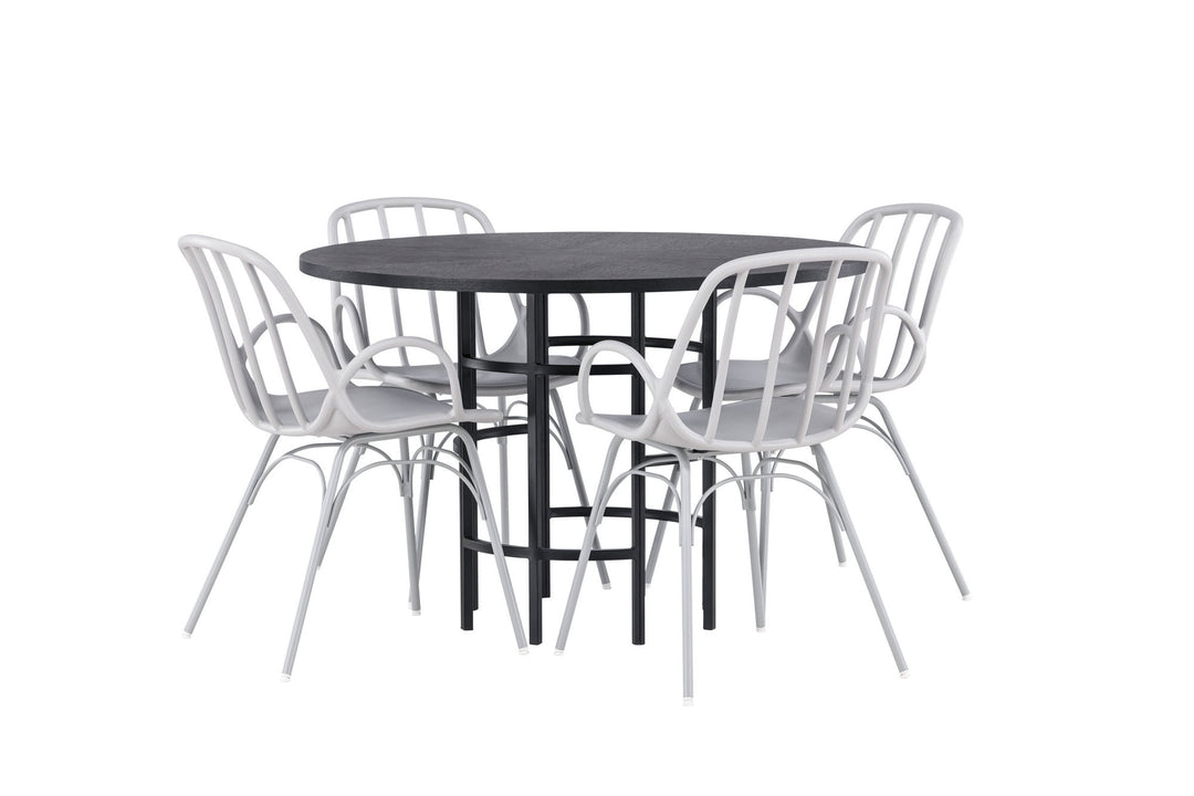 Venture Home Copenhagen Dining Table - Black / Black Veneer +Dyrön Dining Chair - Greige Polypropylene _4