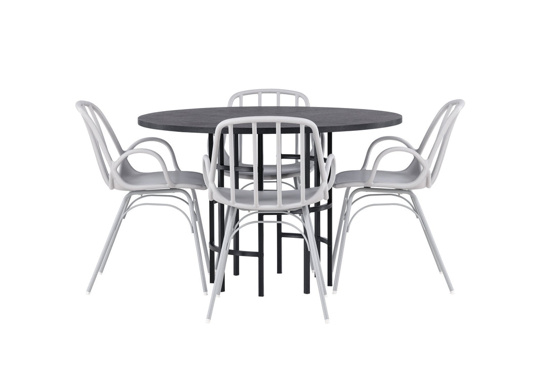 Venture Home Copenhagen Dining Table - Black / Black Veneer +Dyrön Dining Chair - Greige Polypropylene _4