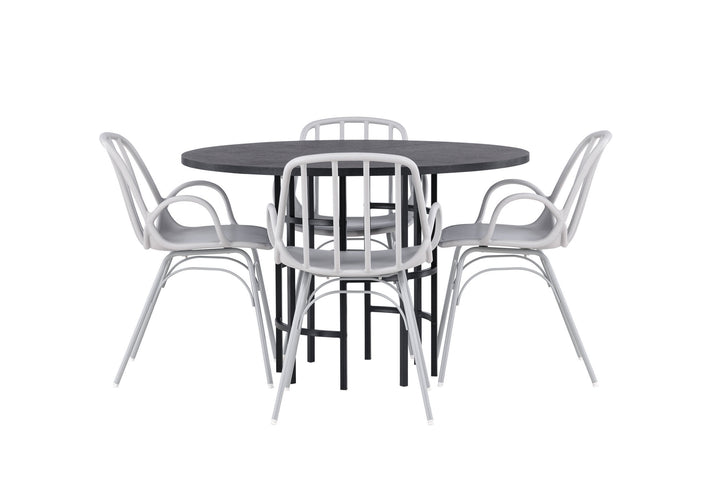 Venture Home Copenhagen Dining Table - Black / Black Veneer +Dyrön Dining Chair - Greige Polypropylene _4