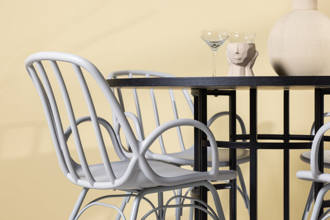 Venture Home Copenhagen Dining Table - Black / Black Veneer +Dyrön Dining Chair - Greige Polypropylene _4