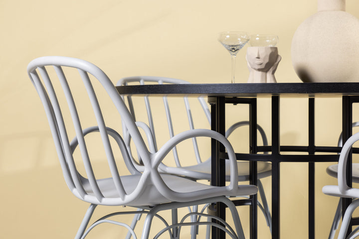 Venture Home Copenhagen Dining Table - Black / Black Veneer +Dyrön Dining Chair - Greige Polypropylene _4