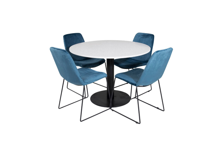 Venture Home Razzia Dining Table ø106cm - White / Black+Muce Dining Chair - Black Legs - Bl