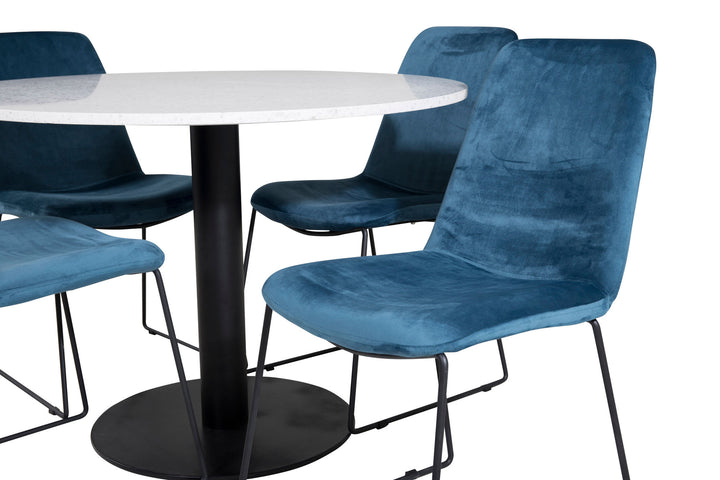Venture Home Razzia Dining Table ø106cm - White / Black+Muce Dining Chair - Black Legs - Bl