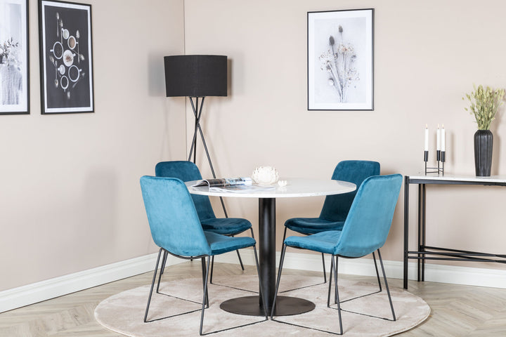 Venture Home Razzia Dining Table ø106cm - White / Black+Muce Dining Chair - Black Legs - Bl