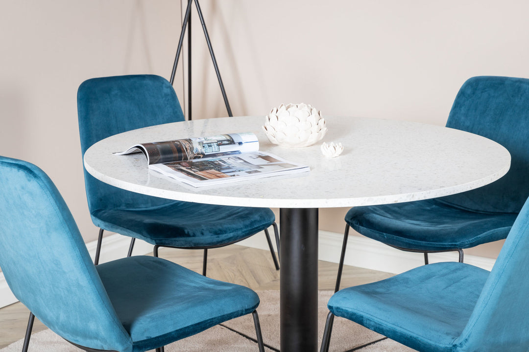 Venture Home Razzia Dining Table ø106cm - White / Black+Muce Dining Chair - Black Legs - Bl