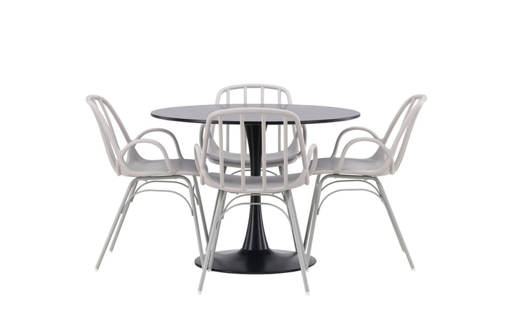 Venture Home Glade Dining Table - Black / Black MDF +Dyrön Dining Chair - Greige Polypropylene _4