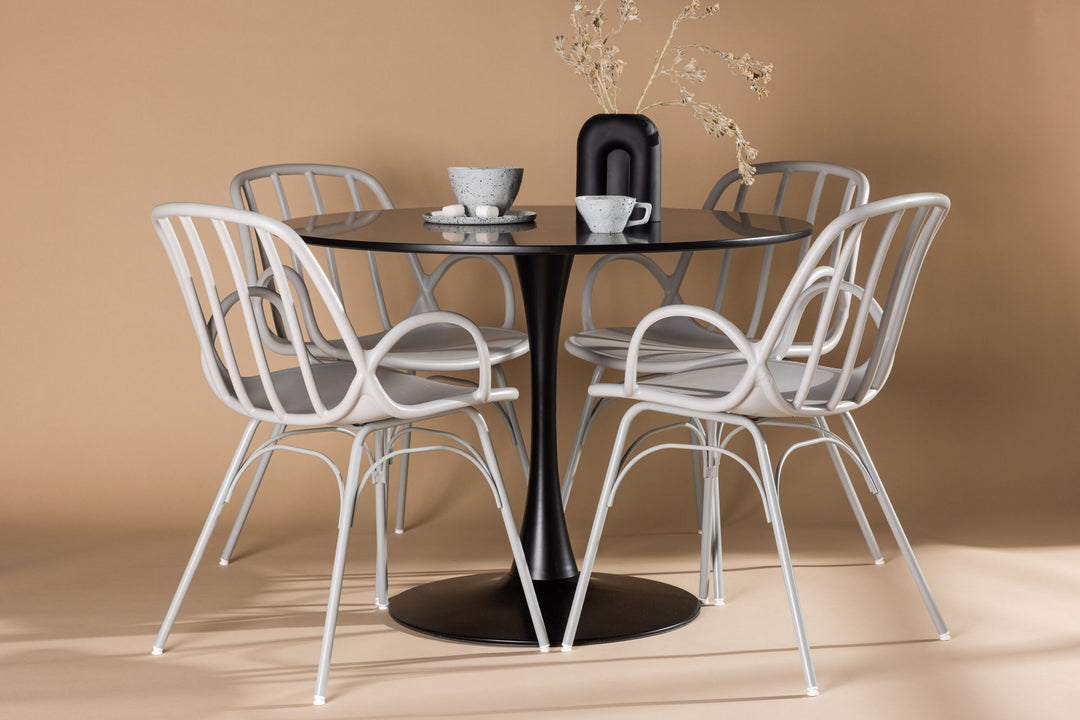 Venture Home Glade Dining Table - Black / Black MDF +Dyrön Dining Chair - Greige Polypropylene _4