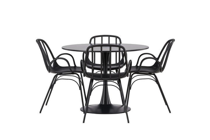 Venture Home Glade Dining Table - Black / Black MDF +Dyrön Dining Chair - Black Polypropylene _4