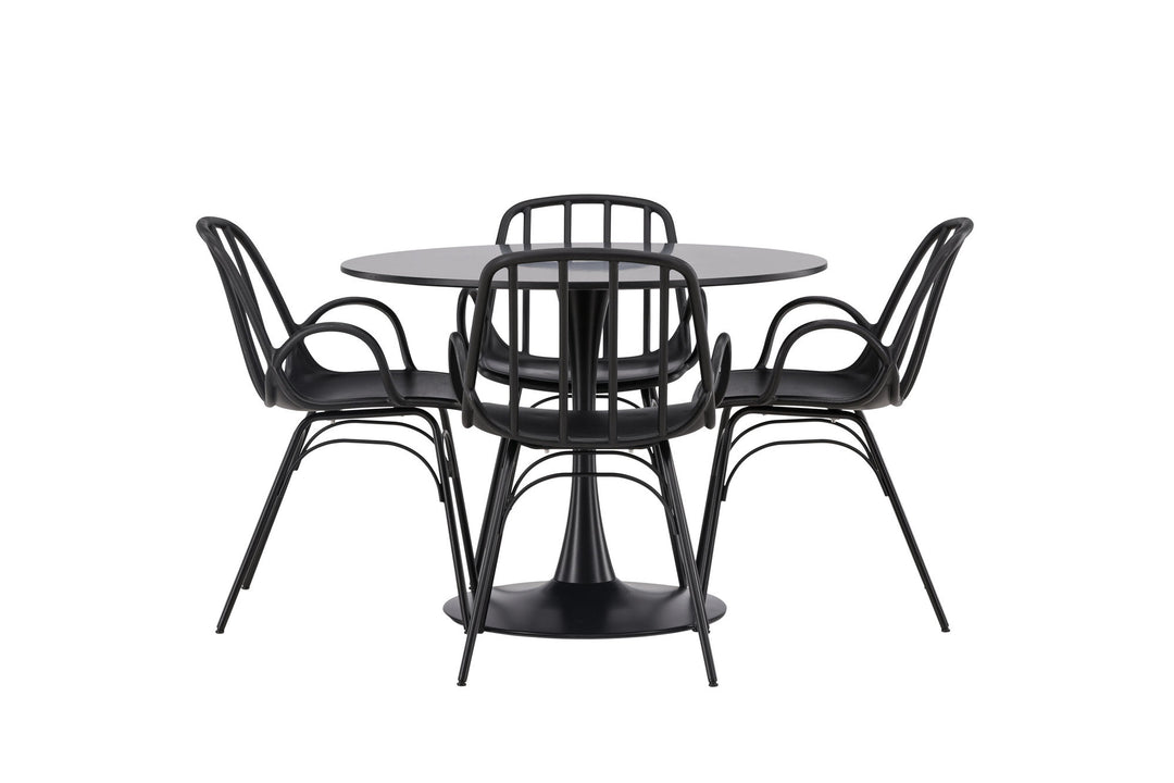 Venture Home Glade Dining Table - Black / Black MDF +Dyrön Dining Chair - Black Polypropylene _4