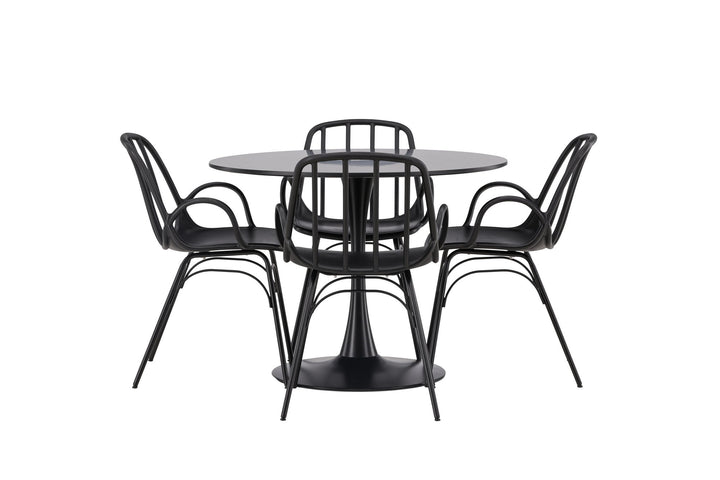 Venture Home Glade Dining Table - Black / Black MDF +Dyrön Dining Chair - Black Polypropylene _4