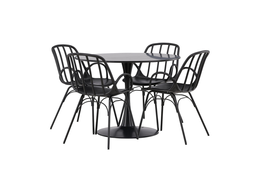 Venture Home Glade Dining Table - Black / Black MDF +Dyrön Dining Chair - Black Polypropylene _4