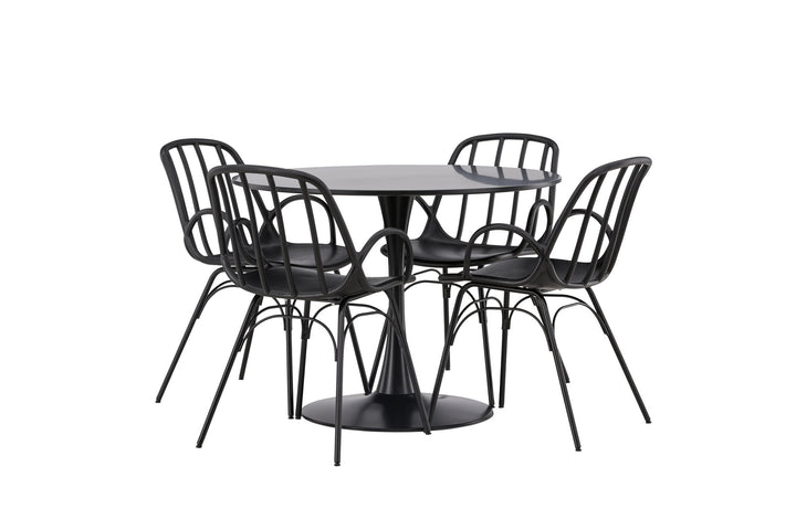 Venture Home Glade Dining Table - Black / Black MDF +Dyrön Dining Chair - Black Polypropylene _4