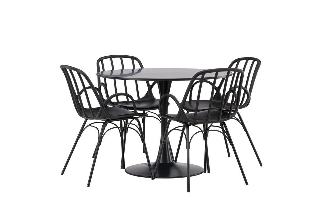 Venture Home Glade Dining Table - Black / Black MDF +Dyrön Dining Chair - Black Polypropylene _4