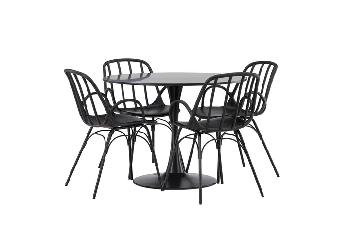 Venture Home Glade Dining Table - Black / Black MDF +Dyrön Dining Chair - Black Polypropylene _4