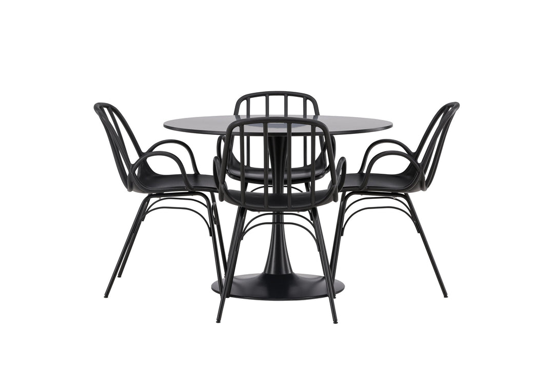 Venture Home Glade Dining Table - Black / Black MDF +Dyrön Dining Chair - Black Polypropylene _4
