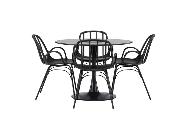 Venture Home Glade Dining Table - Black / Black MDF +Dyrön Dining Chair - Black Polypropylene _4