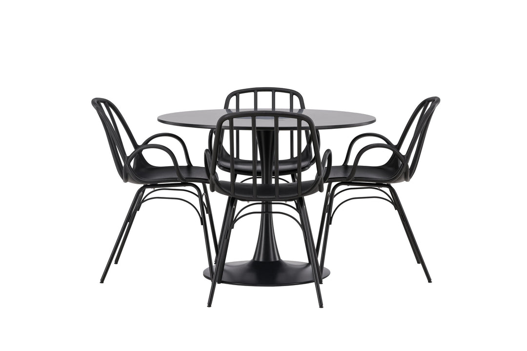 Venture Home Glade Dining Table - Black / Black MDF +Dyrön Dining Chair - Black Polypropylene _4