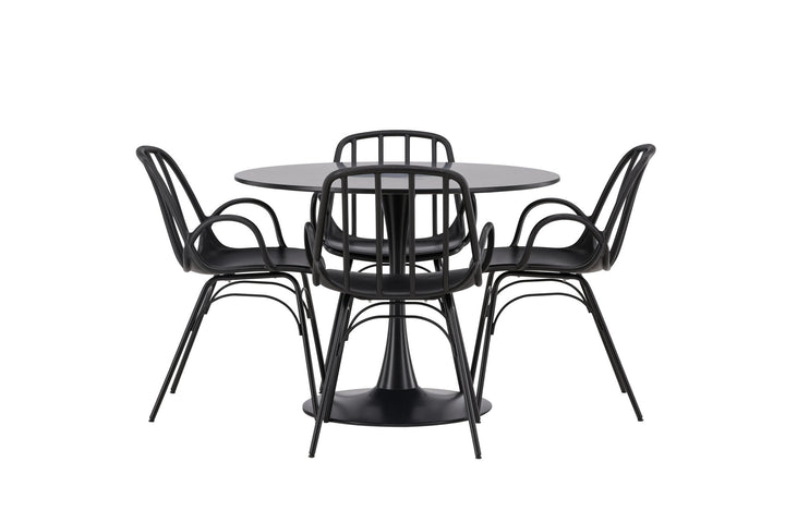 Venture Home Glade Dining Table - Black / Black MDF +Dyrön Dining Chair - Black Polypropylene _4