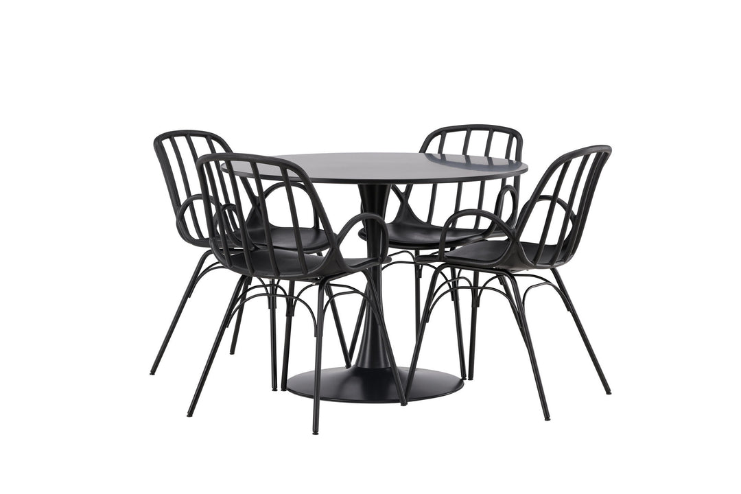 Venture Home Glade Dining Table - Black / Black MDF +Dyrön Dining Chair - Black Polypropylene _4