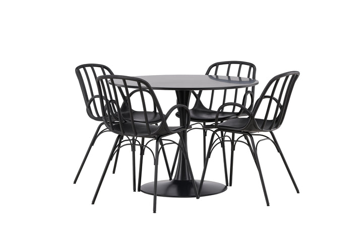 Venture Home Glade Dining Table - Black / Black MDF +Dyrön Dining Chair - Black Polypropylene _4