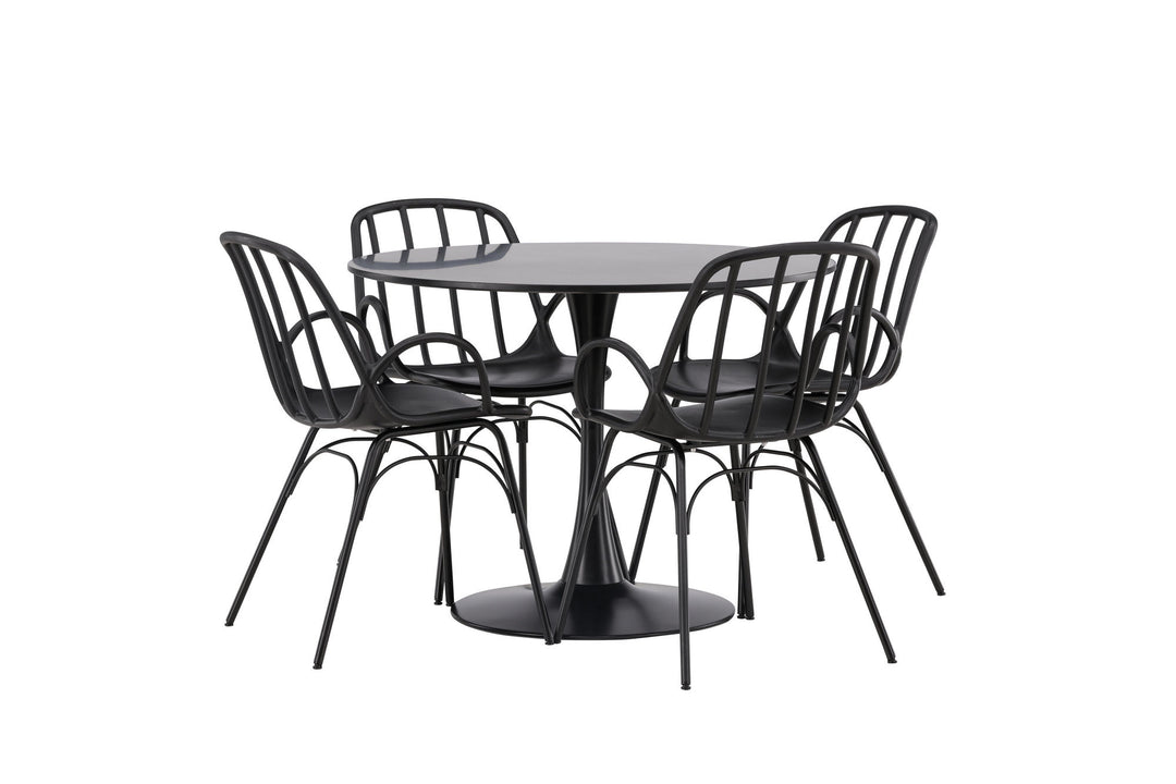 Venture Home Glade Dining Table - Black / Black MDF +Dyrön Dining Chair - Black Polypropylene _4