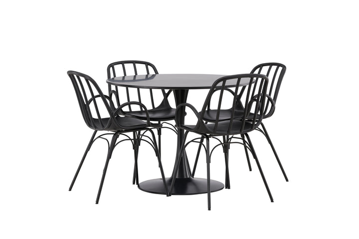 Venture Home Glade Dining Table - Black / Black MDF +Dyrön Dining Chair - Black Polypropylene _4
