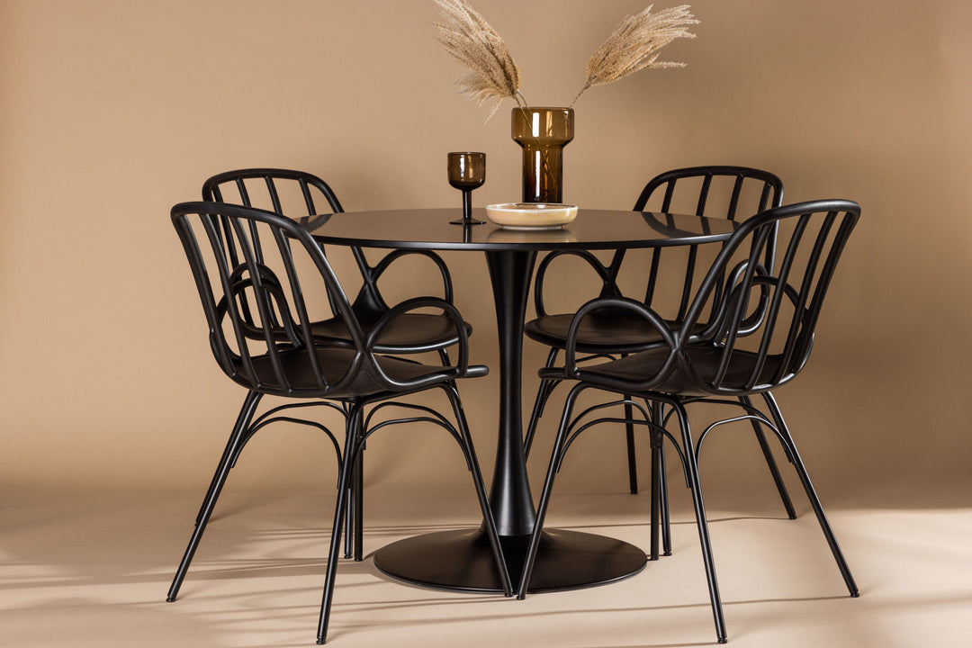 Venture Home Glade Dining Table - Black / Black MDF +Dyrön Dining Chair - Black Polypropylene _4