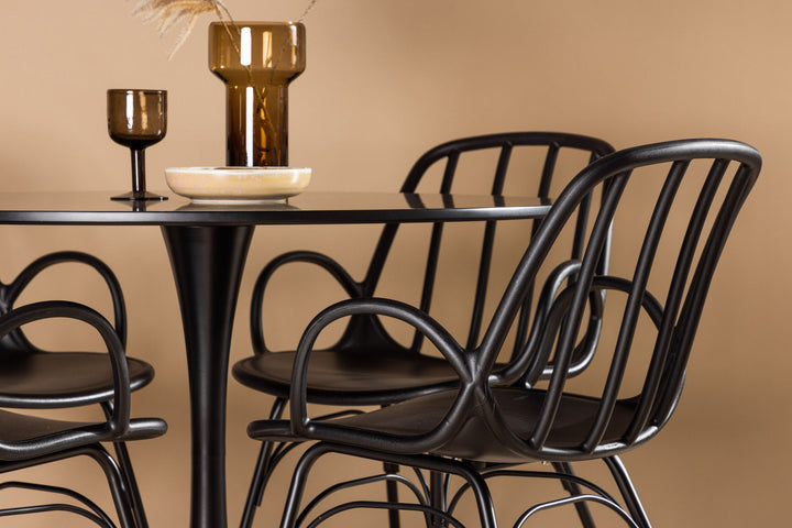 Venture Home Glade Dining Table - Black / Black MDF +Dyrön Dining Chair - Black Polypropylene _4