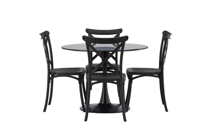 Venture Home Glade Dining Table - Black / Black MDF +Crosett Dining Chair - Matte Black / Matte Black Plastic _4