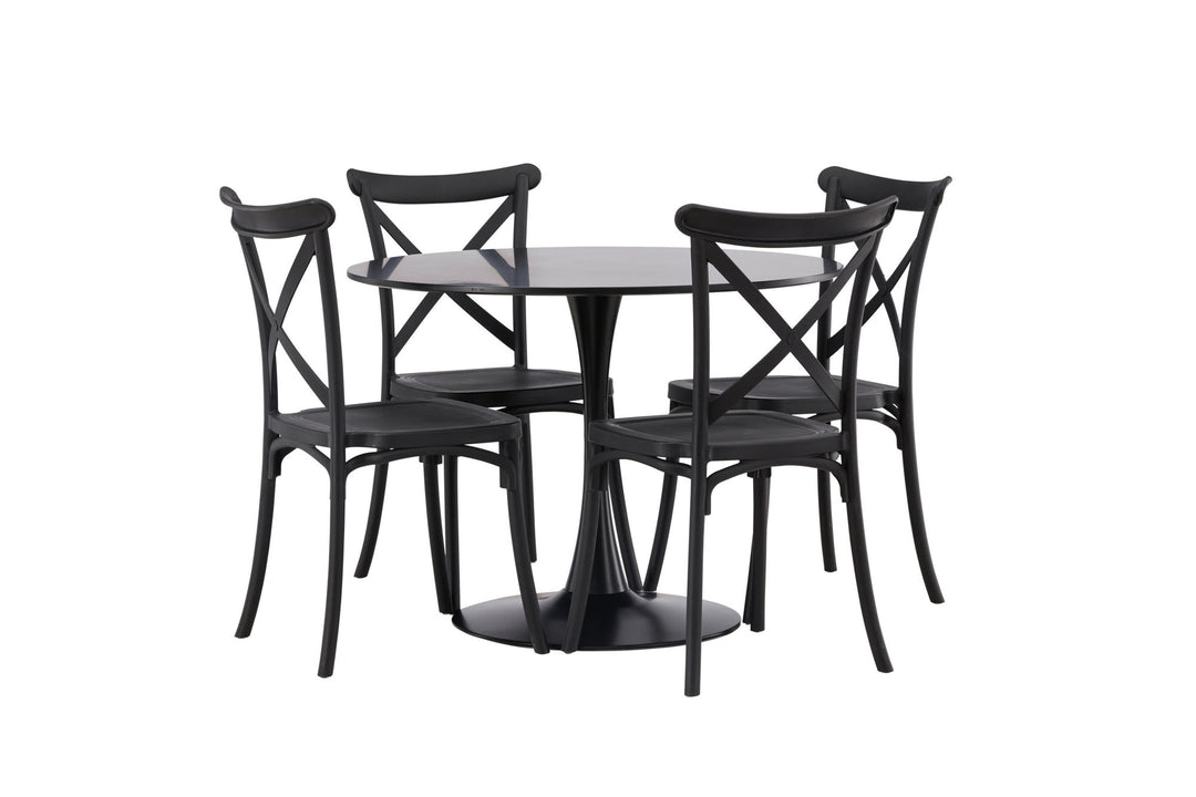 Venture Home Glade Dining Table - Black / Black MDF +Crosett Dining Chair - Matte Black / Matte Black Plastic _4