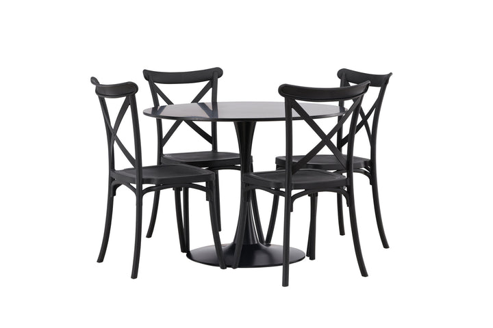 Venture Home Glade Dining Table - Black / Black MDF +Crosett Dining Chair - Matte Black / Matte Black Plastic _4