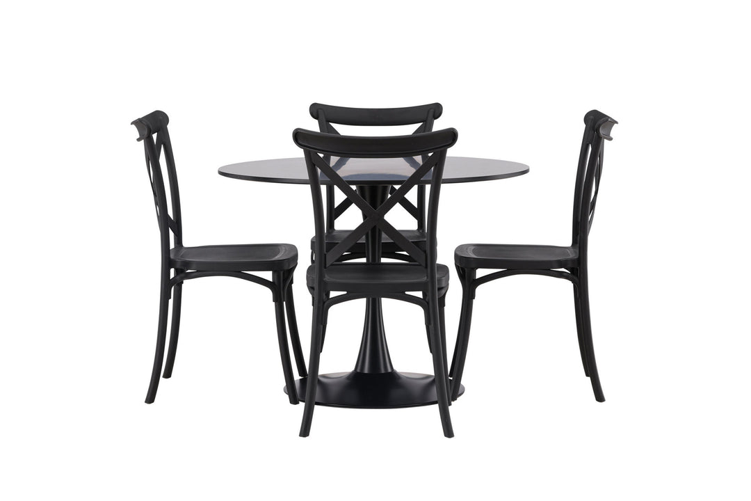 Venture Home Glade Dining Table - Black / Black MDF +Crosett Dining Chair - Matte Black / Matte Black Plastic _4