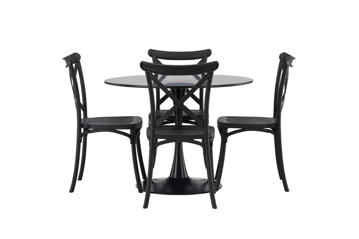 Venture Home Glade Dining Table - Black / Black MDF +Crosett Dining Chair - Matte Black / Matte Black Plastic _4