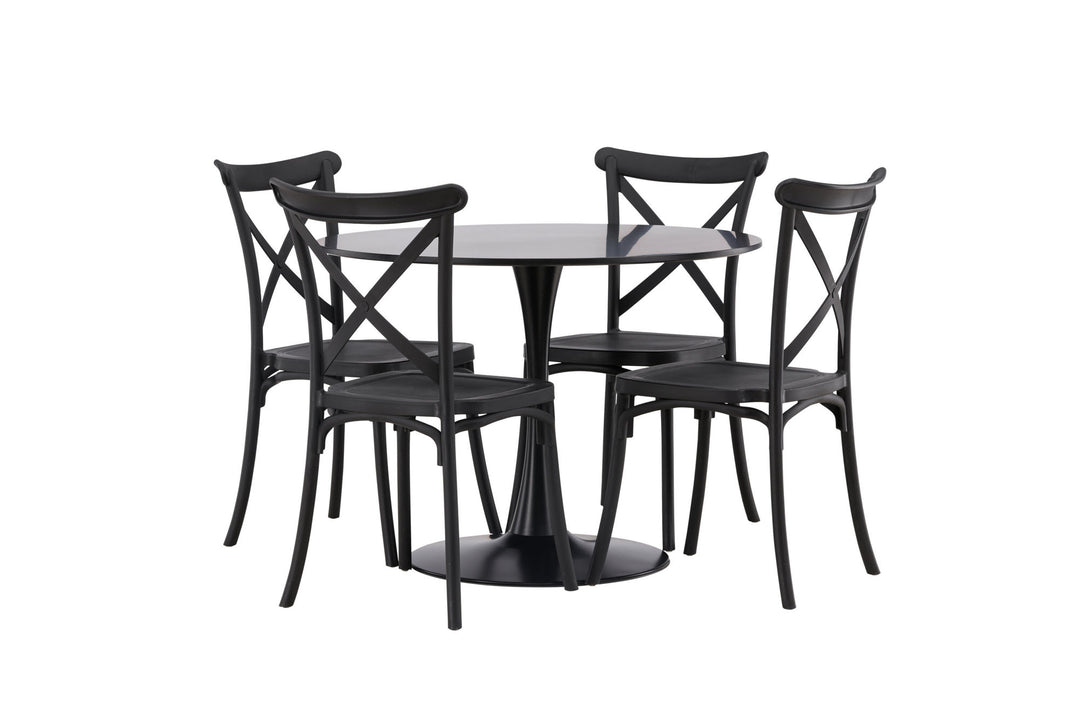 Venture Home Glade Dining Table - Black / Black MDF +Crosett Dining Chair - Matte Black / Matte Black Plastic _4