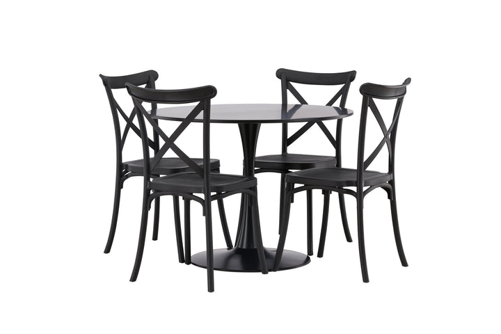 Venture Home Glade Dining Table - Black / Black MDF +Crosett Dining Chair - Matte Black / Matte Black Plastic _4