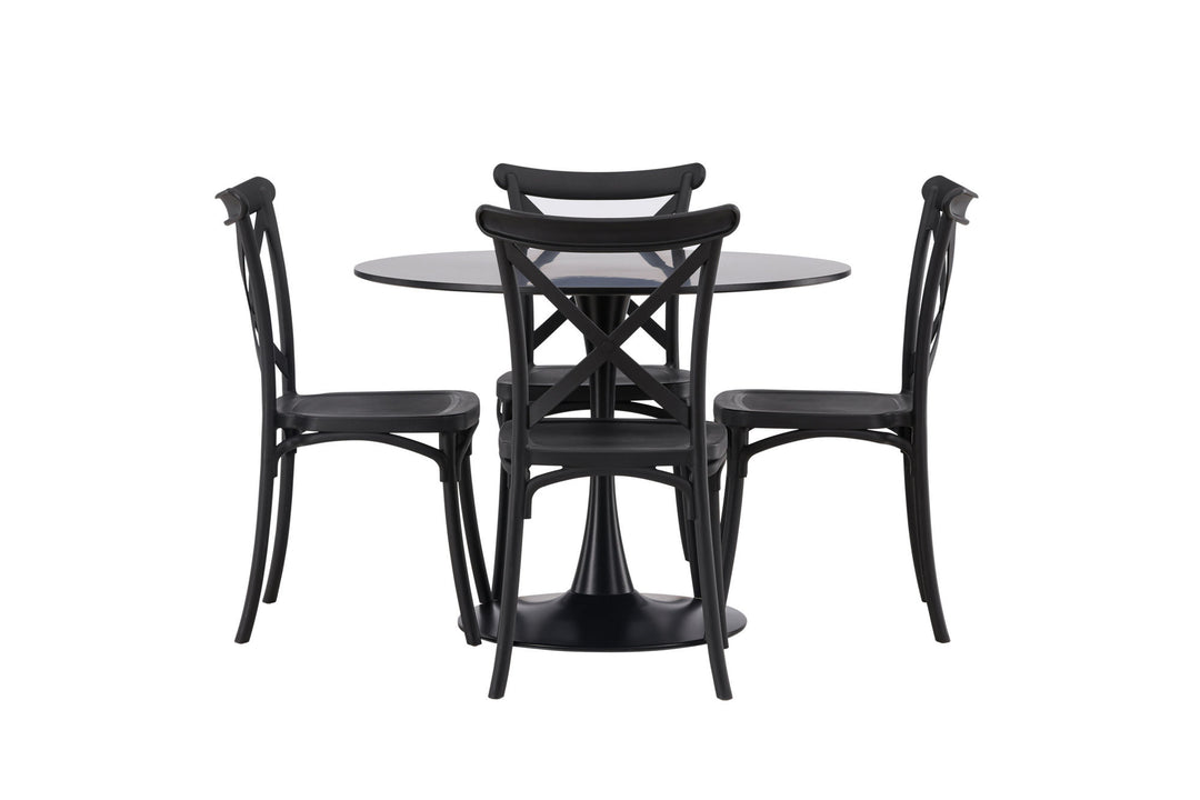 Venture Home Glade Dining Table - Black / Black MDF +Crosett Dining Chair - Matte Black / Matte Black Plastic _4