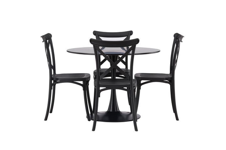 Venture Home Glade Dining Table - Black / Black MDF +Crosett Dining Chair - Matte Black / Matte Black Plastic _4