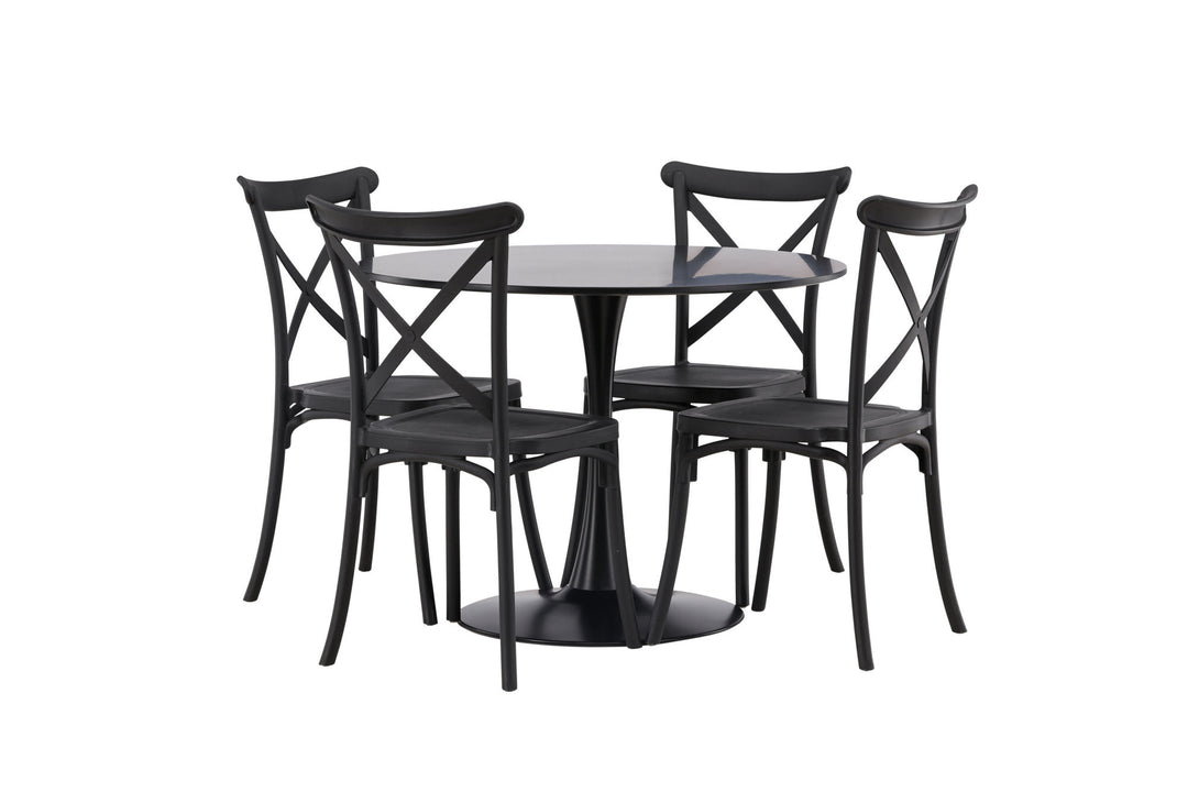 Venture Home Glade Dining Table - Black / Black MDF +Crosett Dining Chair - Matte Black / Matte Black Plastic _4