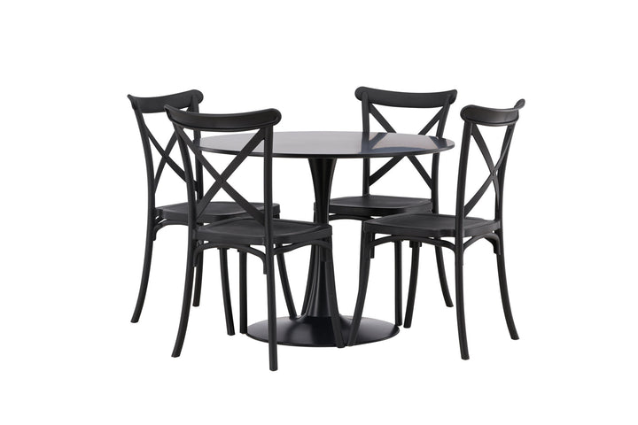 Venture Home Glade Dining Table - Black / Black MDF +Crosett Dining Chair - Matte Black / Matte Black Plastic _4