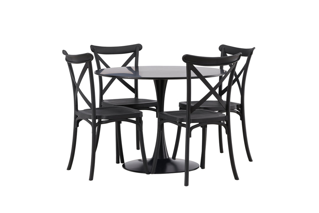 Venture Home Glade Dining Table - Black / Black MDF +Crosett Dining Chair - Matte Black / Matte Black Plastic _4