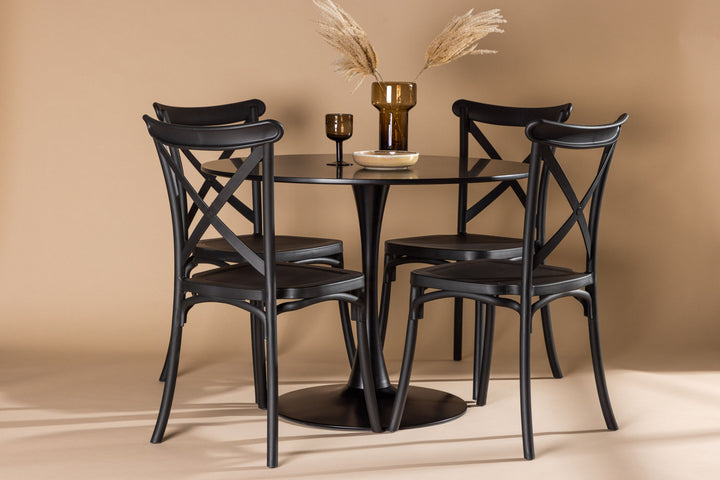 Venture Home Glade Dining Table - Black / Black MDF +Crosett Dining Chair - Matte Black / Matte Black Plastic _4