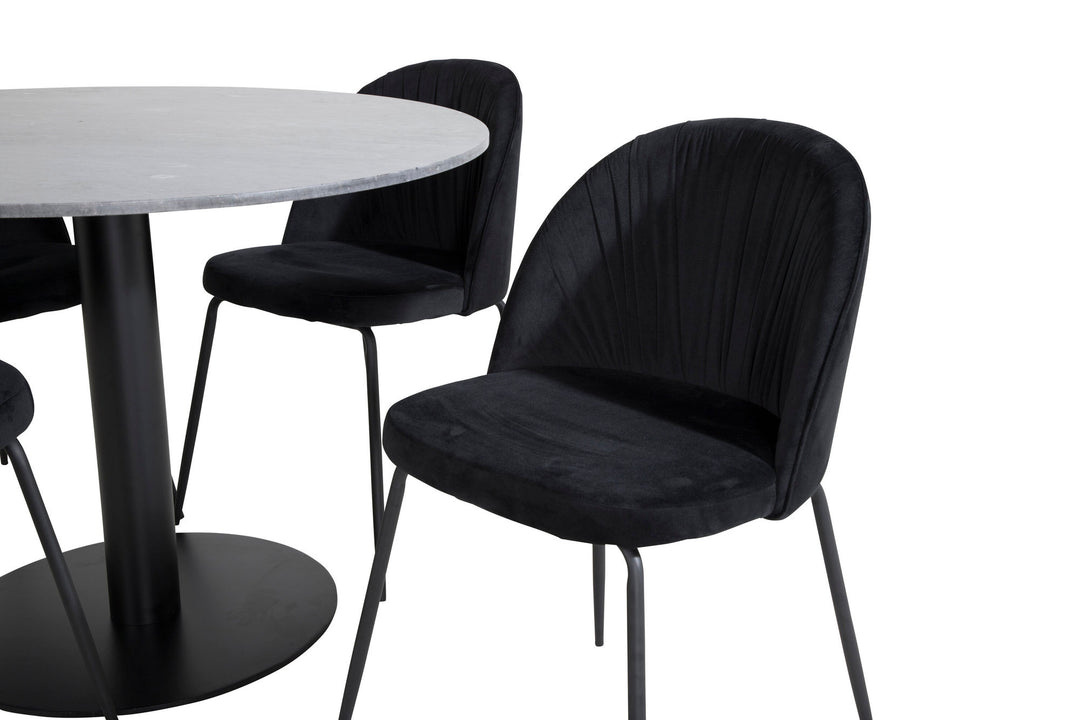 Venture Home Estelle Round Dining Table ø106 H75 - Black / Black+Wrinkles Dining Chair - Black Legs - Black Velvet_4