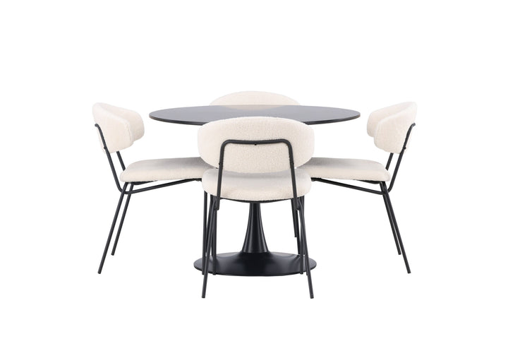 Venture Home Glade Dining Table - Black / Black MDF +Chico Dining Chair - Black / White Boucle _4
