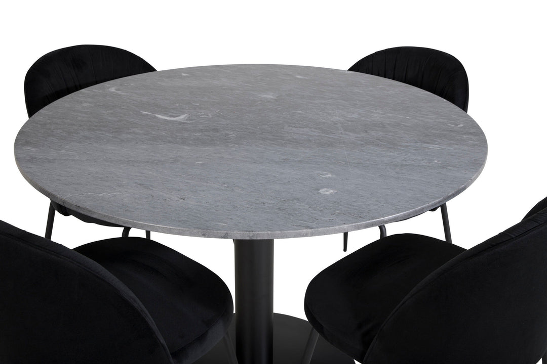 Venture Home Estelle Round Dining Table ø106 H75 - Black / Black+Wrinkles Dining Chair - Black Legs - Black Velvet_4
