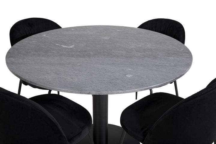 Venture Home Estelle Round Dining Table ø106 H75 - Black / Black+Wrinkles Dining Chair - Black Legs - Black Velvet_4