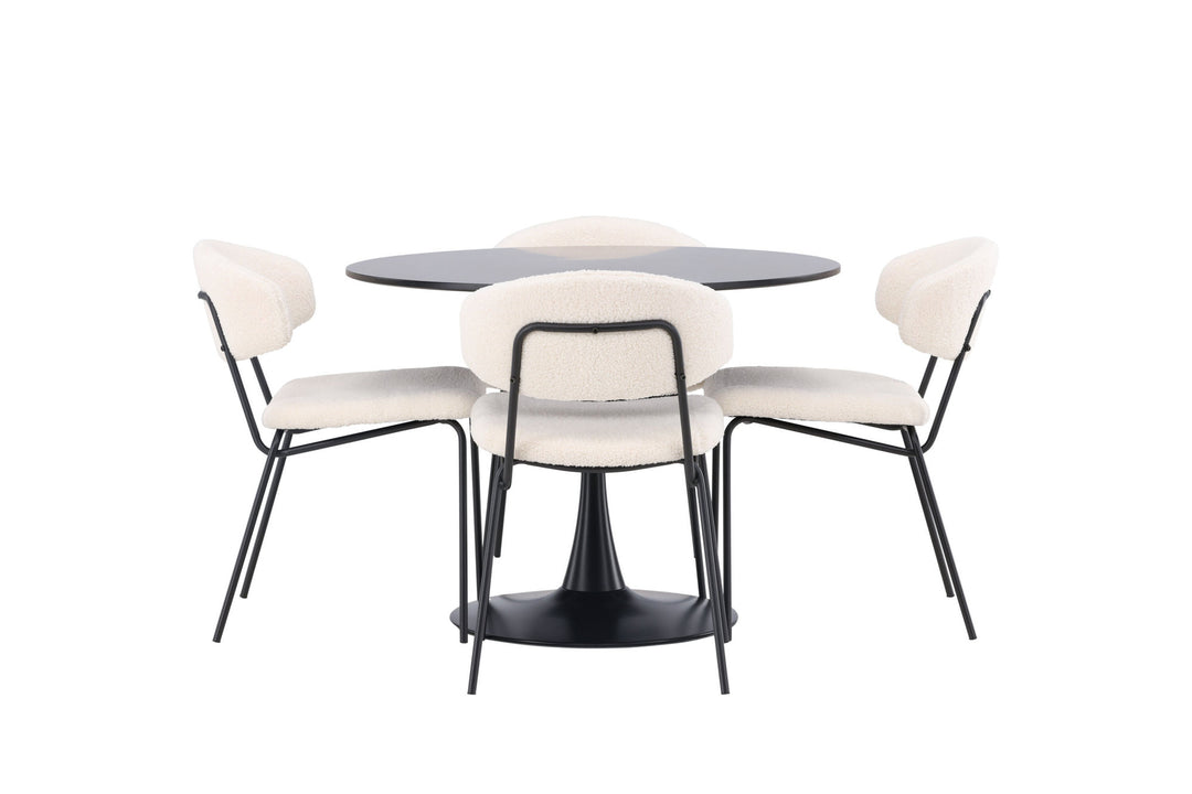 Venture Home Glade Dining Table - Black / Black MDF +Chico Dining Chair - Black / White Boucle _4