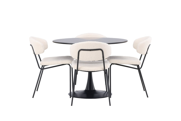 Venture Home Glade Dining Table - Black / Black MDF +Chico Dining Chair - Black / White Boucle _4