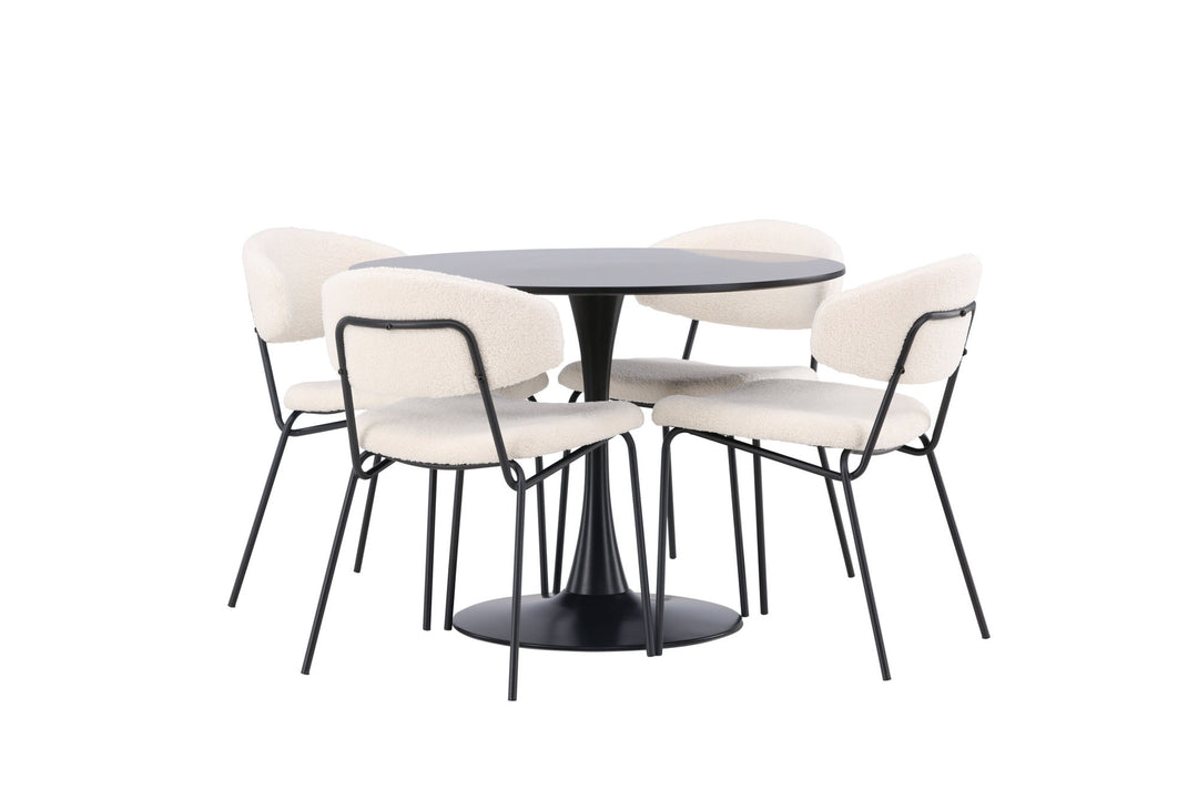 Venture Home Glade Dining Table - Black / Black MDF +Chico Dining Chair - Black / White Boucle _4