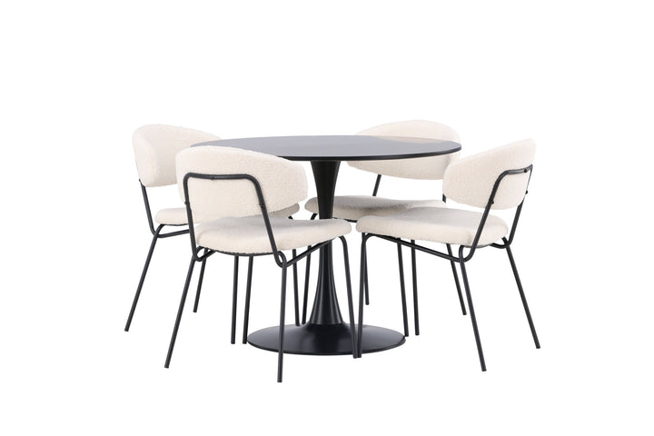 Venture Home Glade Dining Table - Black / Black MDF +Chico Dining Chair - Black / White Boucle _4
